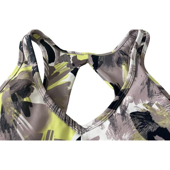 CALVIN KLEIN RACERBACK PADDED SPORTS BRA, WOMENS, XL YELLOW TAN ABSTRACT PATTERN - Picture 2 of 11